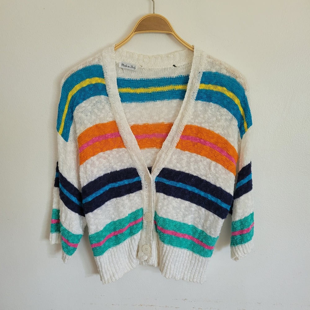 Norma Della Legge Vintage Flax Linen Cotton Cardigan V Neck Button Front